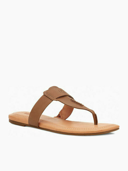 Ugg Australia Leather Women's Flat Sandals In Brown Colour