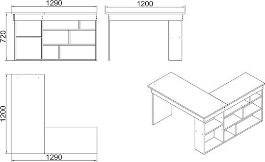 Ecke Schreibtisch Rosaline Holz mit Bücherregal White / Oak 120x129x72cm