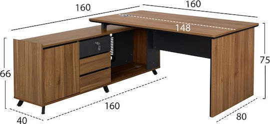 Birou Profesional Colțar Supreme Din Lemn Gri / Stejar Miere 160x160x75 cm