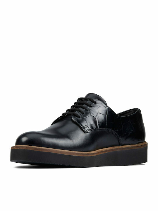 Baille Stitch Δερμάτινα Γυναικεία Derby σε Μαύρο Χρώμα
