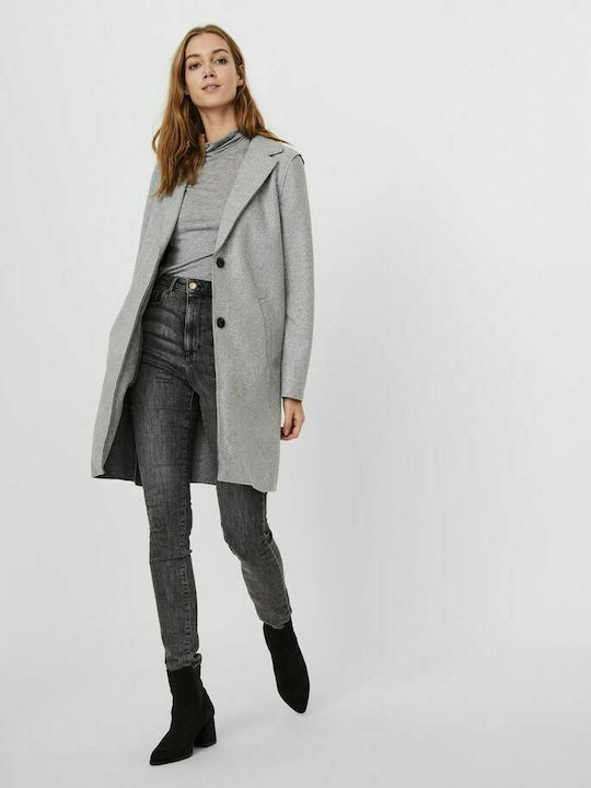 Vero Moda Γυναικείο Light Grey Melange Παλτό με Κουμπιά