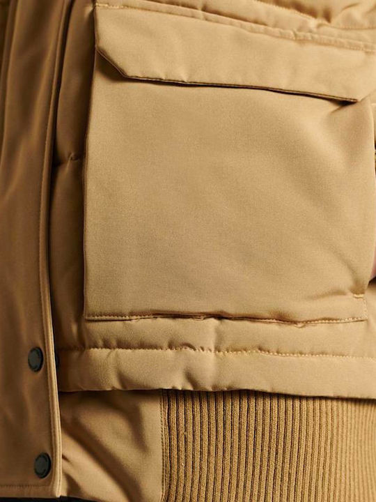 Everest Kurz Damen Puffer Jacke mit pelziger Kapuze für Winter Camel