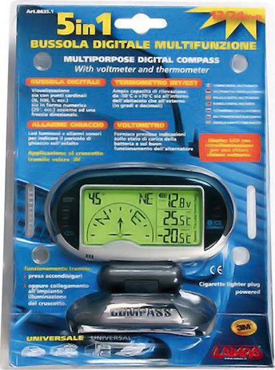 Lampa Digital Instrument Clock Voltmeter Compass and Thermometer Car 12/24V for Placement in Lighter