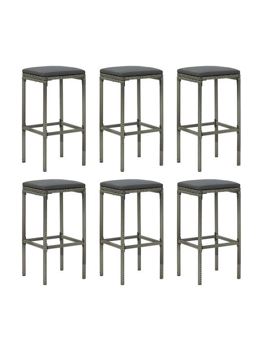Hocker für Bar Für den Außenbereich Rattan mit Kissen Grey - Charcoal 6Stück 38x38x76cm