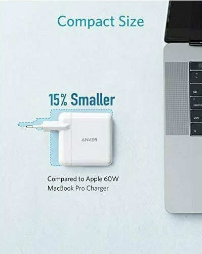 Anker GaN Kabelloser Handyladegerät mit USB-A und USB-C Ausgangsanschlüsse 35W Stromlieferung Weiß (PowerPort PD+)