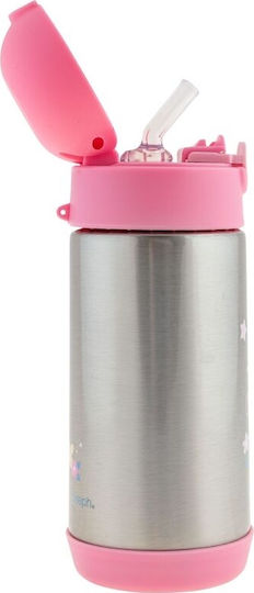 Stephen Joseph Bunny Kids Water Bottle Thermos Stainless Steel with Straw Non Spill Pink 350ml
