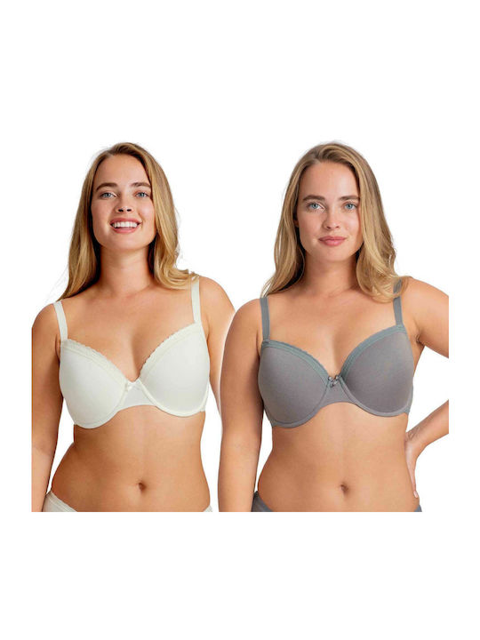 Grey/White Σουτιέν χωρίς Ενίσχυση με Μπανέλες 2Pack