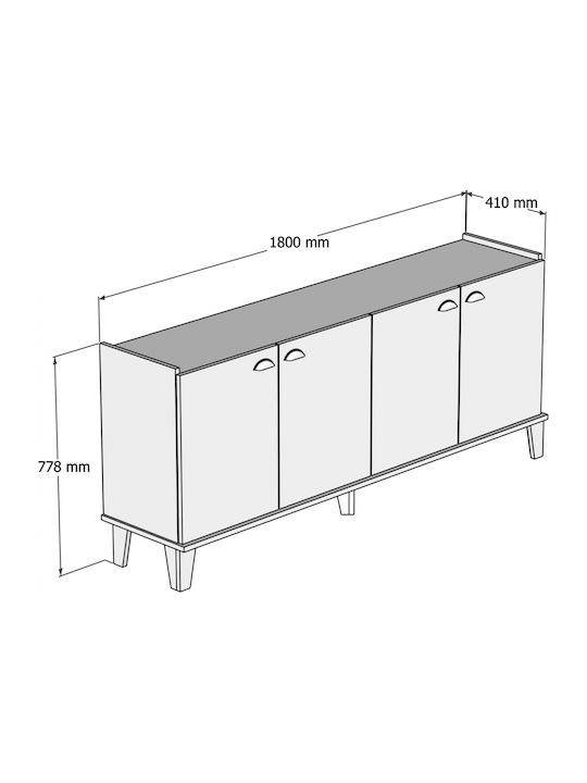 Sideboard Wooden Natural Wood / Black Marble 180x41x77.8cm