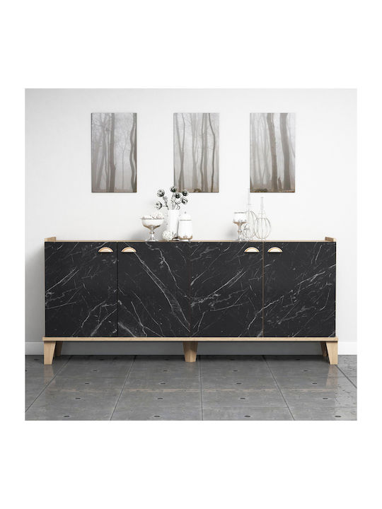 Sideboard Wooden Natural Wood / Black Marble 180x41x77.8cm