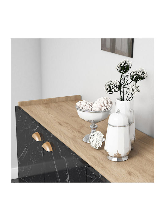 Sideboard Wooden Natural Wood / Black Marble 180x41x77.8cm