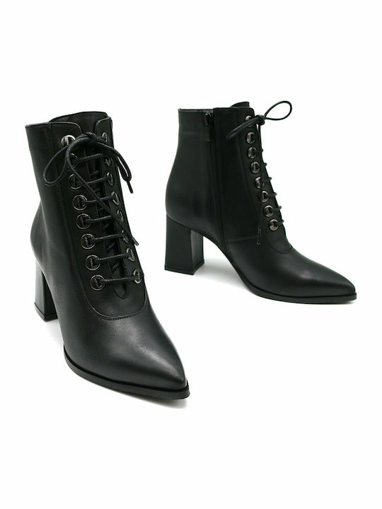 Leather Women's Ankle Boots with Medium Heel Black