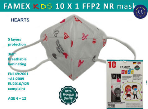 Famex Kids Mask FFP2 NR Μάσκα Προστασίας FFP2 για Παιδιά Λευκή 1τμχ