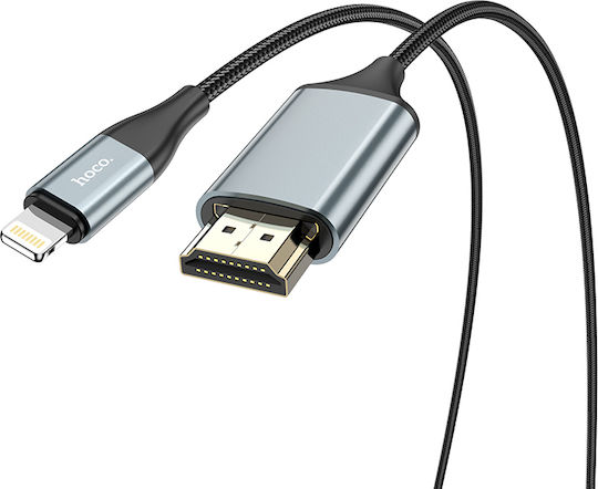 Hoco UA15 HDMI 1.4 High Speed 1080p 120Hz Braided Cable HDMI male - Lightning male 2m Μαύρο