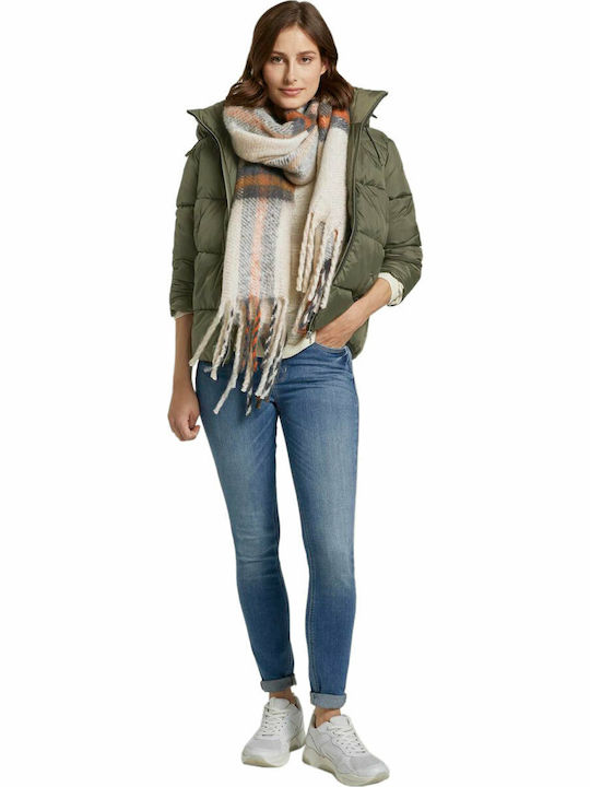 Women's Short Puffer Jacket for Winter with Hood Deep Olive Green