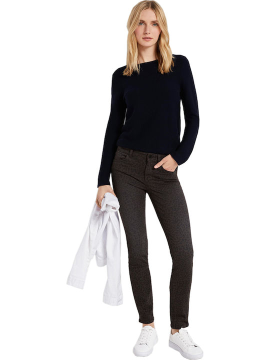 Alexa Women's Jean Trousers in Slim Fit Dark Grey Leopard Design