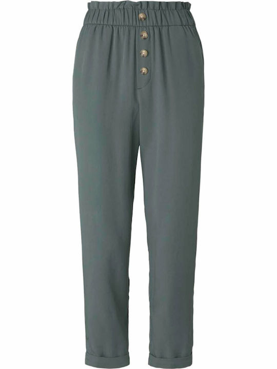 Women's Fabric Capri Trousers with Elastic Relaxed Fit Dusty Pine Green