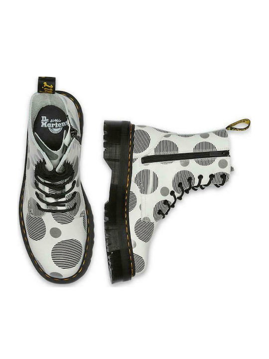 Jadon Polka Dot Smooth Δερμάτινα Γυναικεία Αρβυλάκια με Μεσαίο Τακούνι Λευκά