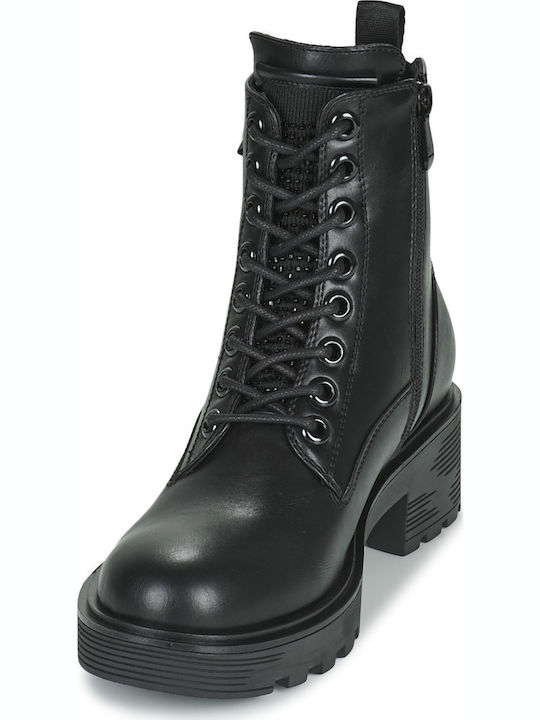 Ramone Leather Women's Ankle Boots with Medium Heel Black