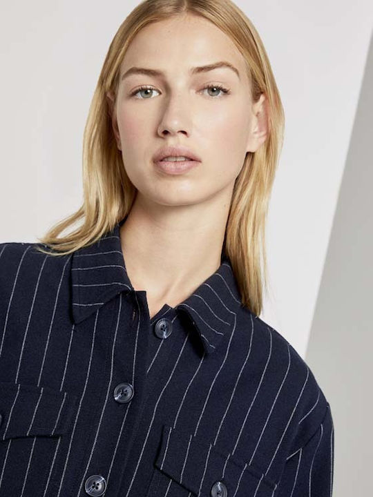 Langärmelig Damen Hemd Marineblau Gestreift