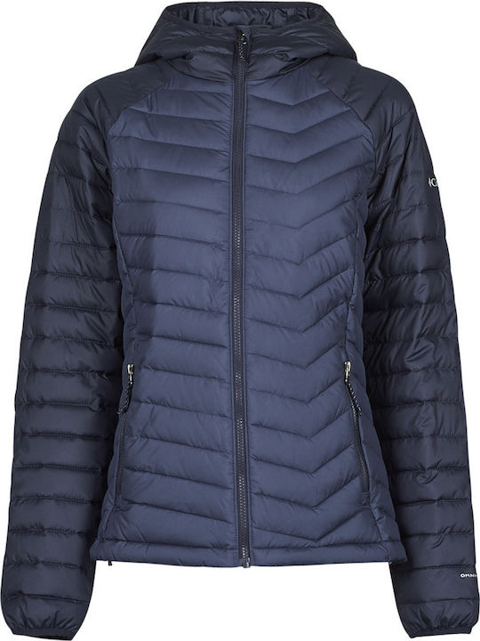 Powder Lite Women's Short Puffer Jacket for Winter with Hood Navy Blue