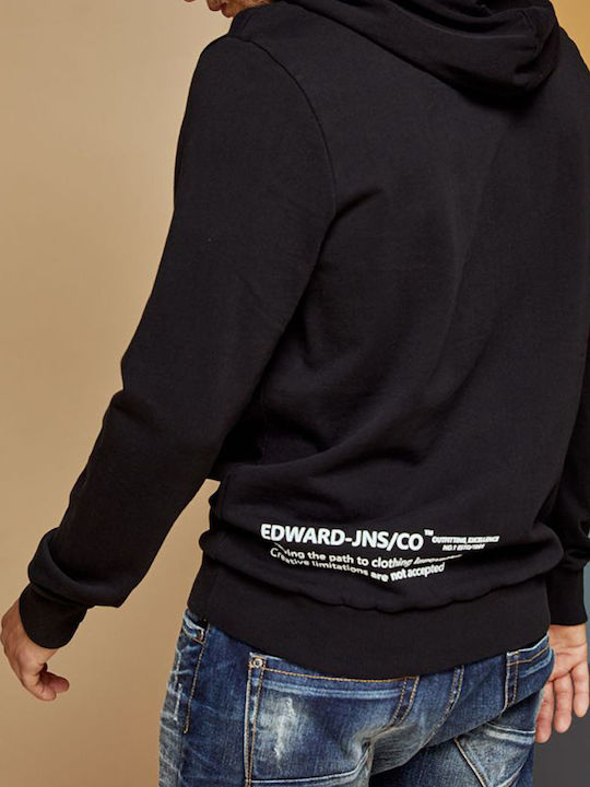 Edward Jeans Sumba Herren Sweatshirt mit Kapuze und Taschen Schwarz