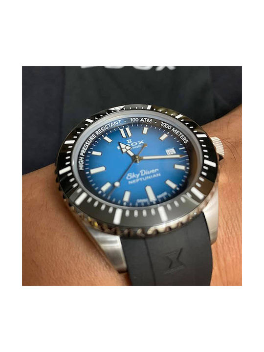 Edox Skydiver Neptunian Ρολόι Αυτόματο με Καουτσούκ Λουράκι σε Μαύρο χρώμα