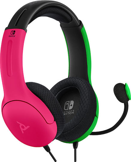 PDP LVL40 Switch Over Ear Gaming Headset με σύνδεση 3.5mm Pink / Green for Nintendo Switch