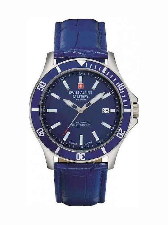 Swiss Alpine Military by Grovana Ανδρικό Ρολόι 42mm Μπαταρίας με Μπλε Δερμάτινο Λουράκι