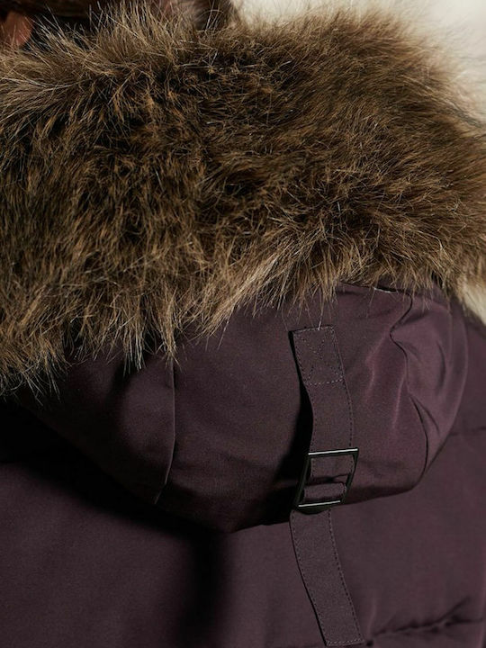 Everest Kurz Damen Puffer Jacke mit pelziger Kapuze für Winter Lila