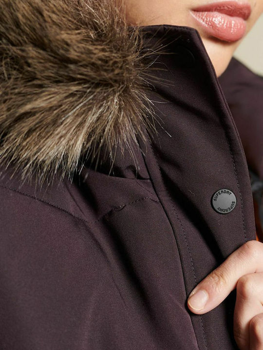 Everest Kurz Damen Puffer Jacke mit pelziger Kapuze für Winter Lila