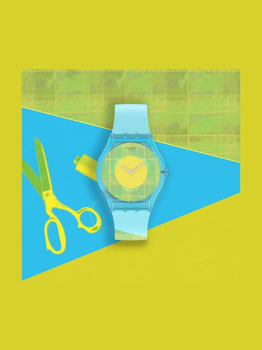 Swatch Aci Madras Women's Watch with Blue Rubber Strap
