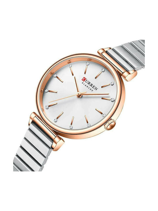 Curren Дамски Часовник 33mm Кварцов с Метална Верижка Сребрист/Бял