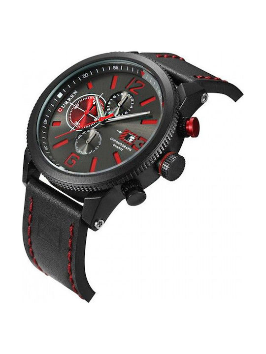 Curren Uhr Chronograph Batterie mit Schwarz Lederarmband