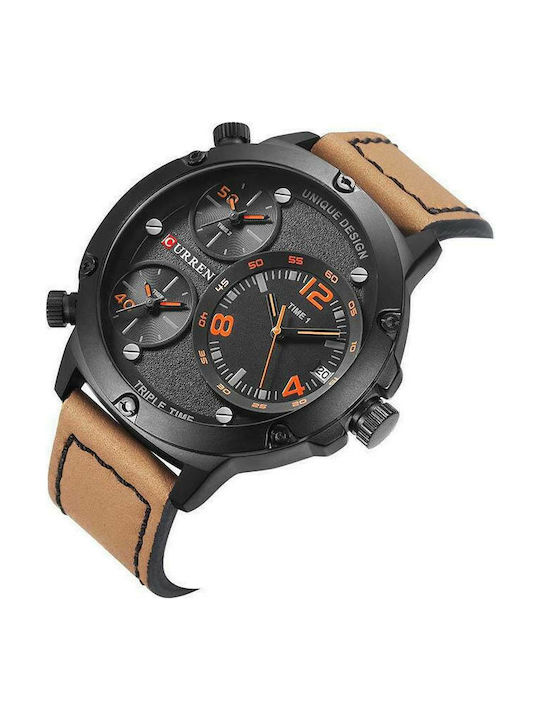 Curren Uhr Chronograph Batterie mit Braun Lederarmband