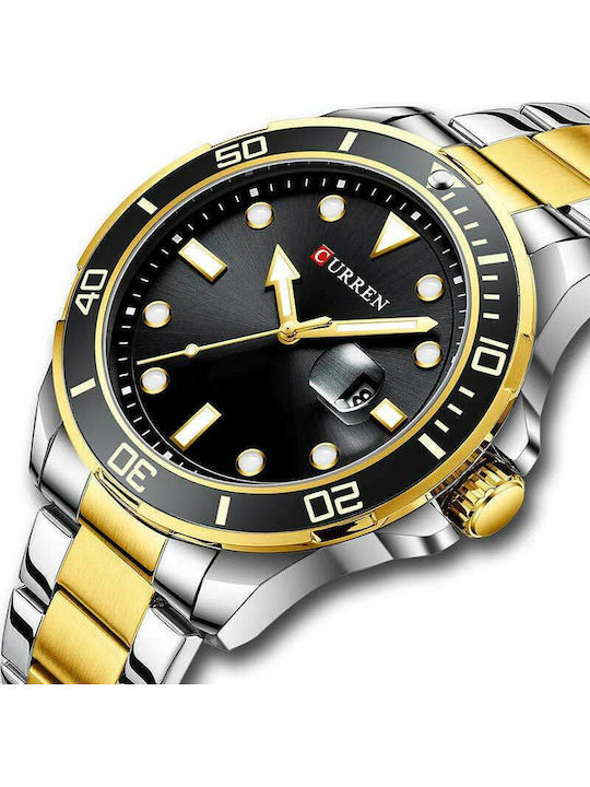 Curren Ανδρικό Ρολόι 46mm Μπαταρίας με Μεταλλικό Μπρασελέ Gold/Black