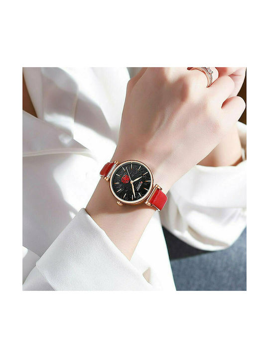 Curren Watch with Red Leather Strap