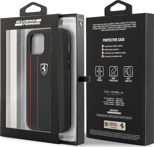 Ferrari Off Track Hard Leather Embossed Stripes Umschlag Rückseite Leder Schwarz (iPhone 12 Pro Max)