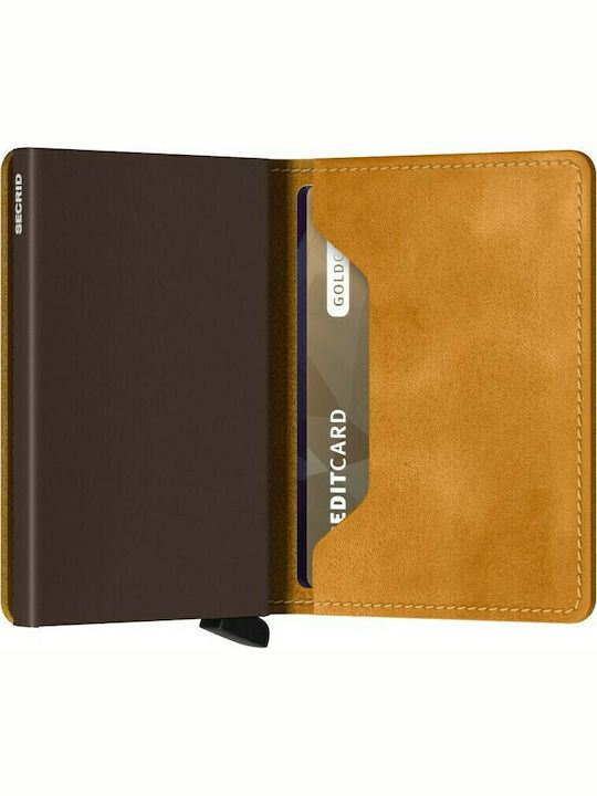 Slimwallet Vintage Leather Men's Wallet Cards with RFID and Slide Mechanism Ochre