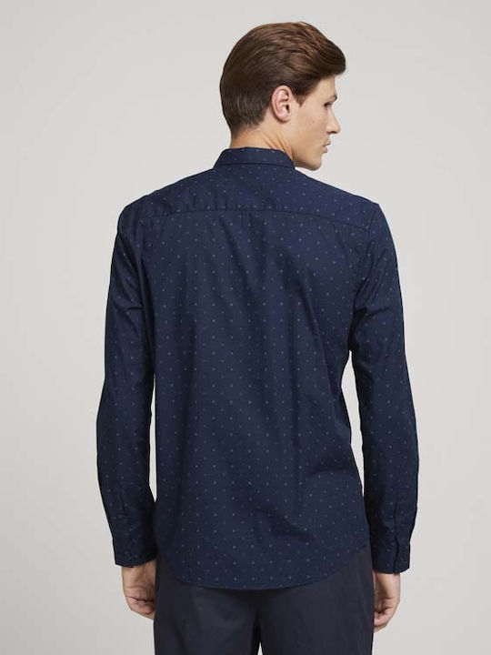 Tom Tailor Men's Shirt Long Sleeve Polka Dot Navy Blue