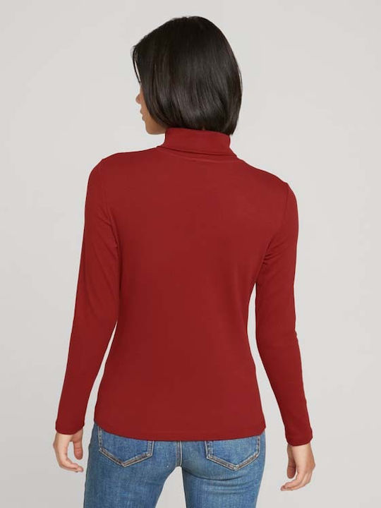 Tom Tailor Women's Blouse Cotton Long Sleeve Turtleneck Red