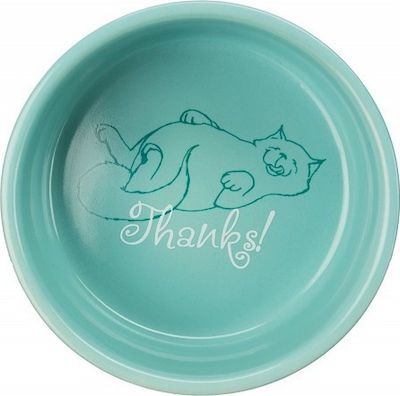 Trixie Thanks Ceramic Cat Bowl for Food & Water Green 300ml