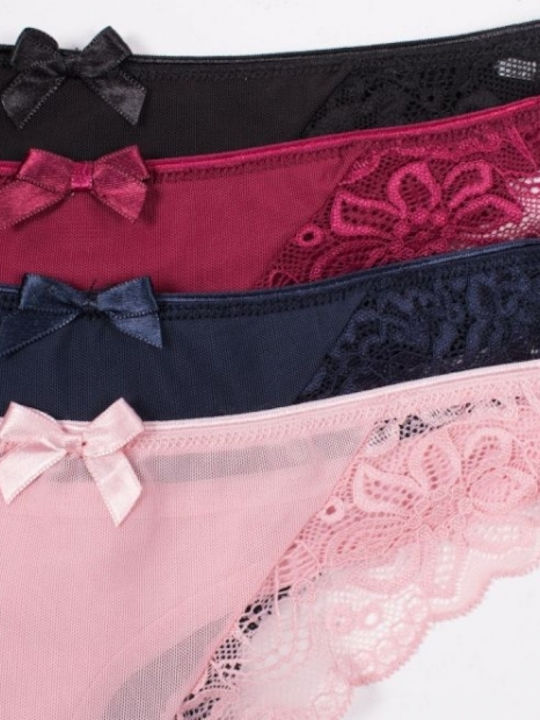 CottonHill Γυναικεία String MultiPack με Δαντέλα Black/Bordeaux/Pink/Navy