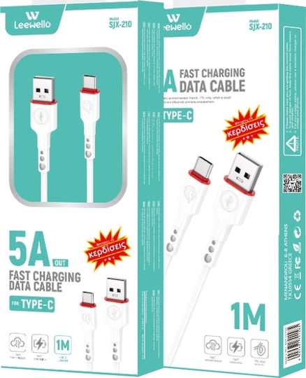 Leewello SJX-210 USB 2.0 Cable USB-C male - USB-A Λευκό 1m SJX-210