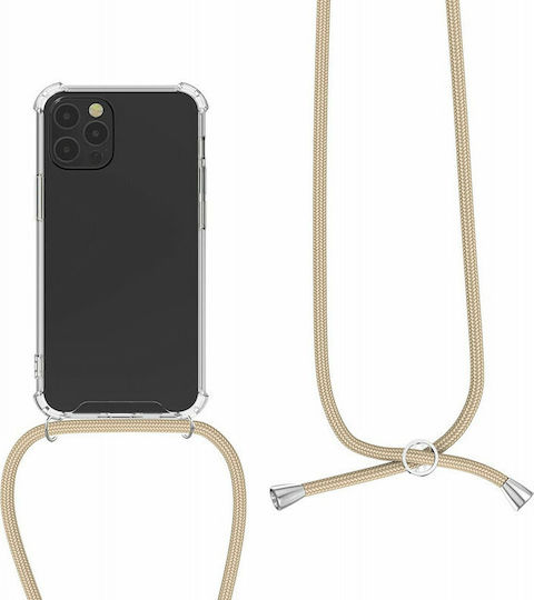 KWmobile Back Cover Silicone with Strap Transparent / Gold (iPhone 12 / 12 Pro)