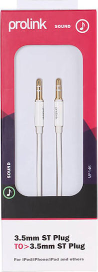 Prolink Prolink 3.5mm Jack Cable - 3.5mm Male to 3.5mm Male White 2m with Gold Plated Terminals MP146