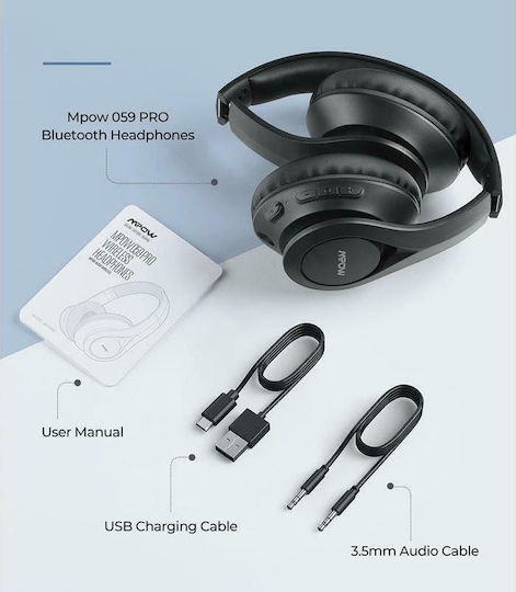 059 Pro/Lite Ασύρματα / Ενσύρματα Over Ear Ακουστικά Μαύρα