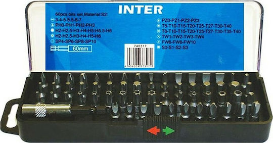 Inter Set Set 60 Screwdriver Bits Straight / Square / Cross / Torx / Allen