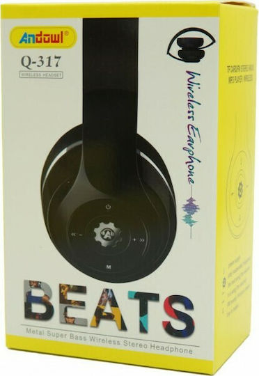 Andowl Q-317 Bluetooth Wireless Over Ear Headphones with Radio with 6 hours of Operation Black