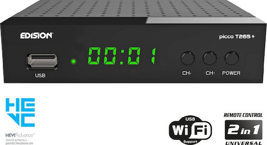 Edision Picco T265+ 01-07-0025 Ψηφιακός Δέκτης Mpeg-4 Full HD (1080p) με Λειτουργία PVR (Εγγραφή σε USB) Σύνδεσεις SCART / HDMI / USB