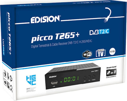 Edision Picco T265+ 01-07-0025 Ψηφιακός Δέκτης Mpeg-4 Full HD (1080p) με Λειτουργία PVR (Εγγραφή σε USB) Σύνδεσεις SCART / HDMI / USB